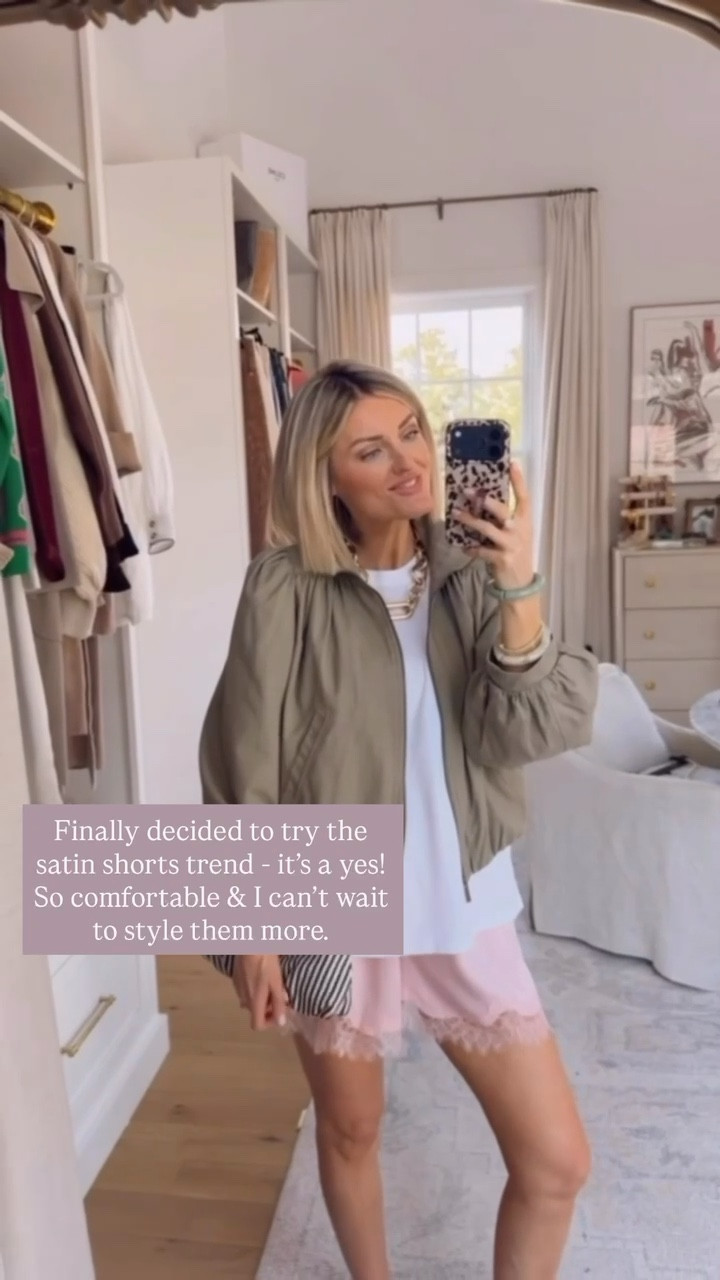 Love these lace satin shorts I got from Target! So cute & comfortable! Just styled them with an oversized white tee & a green jacket! Wearing a S!

Loverly Grey, Target, satin shorts, lace satin shorts, spring jacket, spring outfit 

#LTKSeasonal