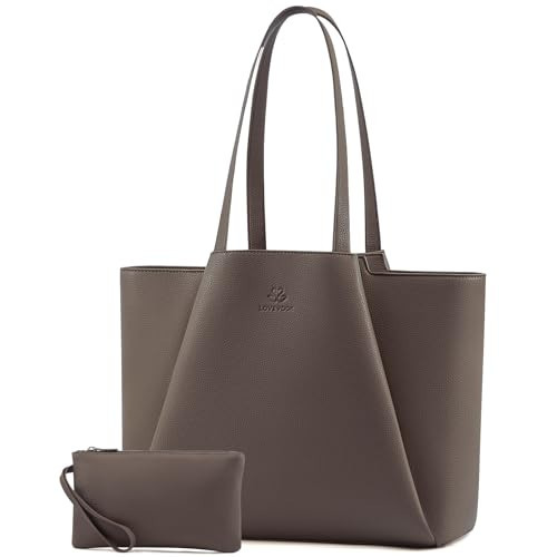 LOVEVOOK Laptop Tote for Women - 15.6 Inch Faux Leather Laptop Bag with Clutch, Large Capacity Office Purse Computer Briefcase for Casual Business Travel,Dark Khaki | Amazon (US)