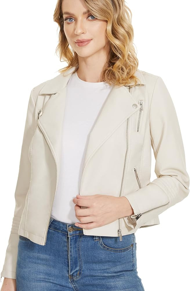 Fahsyee Faux Leather Jacket for Women, Vegan Jackets Moto Biker Motocycle Coat | Amazon (US)