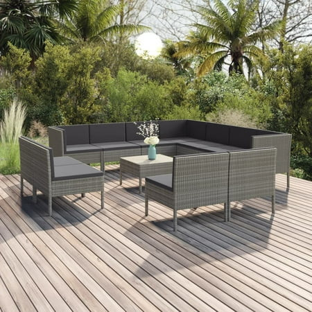 Fyydes 12 Piece Patio Lounge Set with Cushions Poly Rattan Gray Outdoor Furniture Sets | Walmart (US)