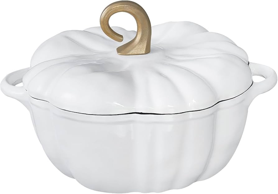 Pumpkin Dutch Oven Pot with Lid 1.8 qt Pumpkin Cast Iron Dutch Oven for Bread Baking White Enamel... | Amazon (US)