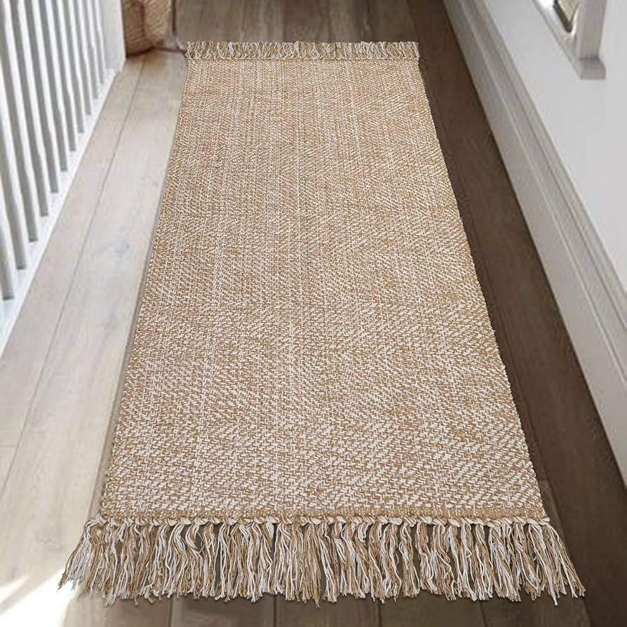 Collive Kitchen Runner Rug, 2' x 4.3' Hand-Woven Reversible Washable Rug, Tan Cotton Modern Farmh... | Amazon (US)