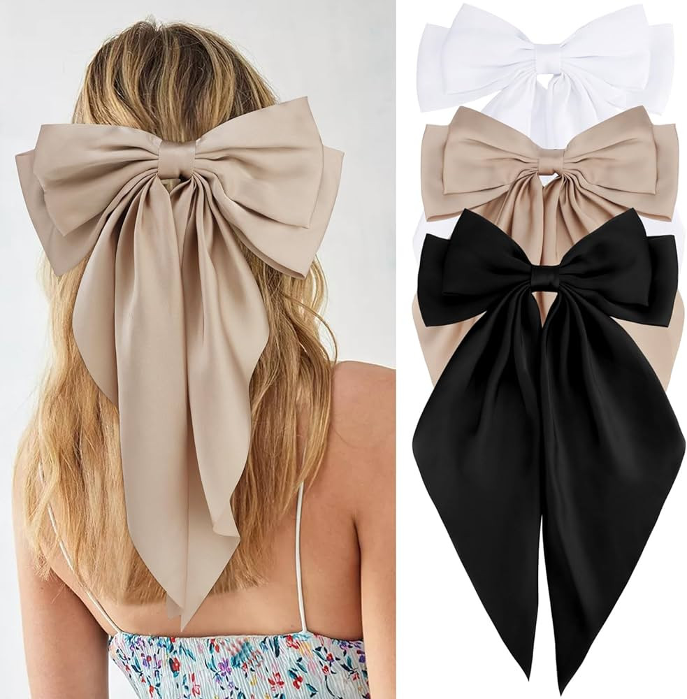 Velscrun 3Pcs Hair Bows for Women White Hair Bow Black Hair Bow Khaki Big Hair Bows Clips for Gir... | Amazon (US)