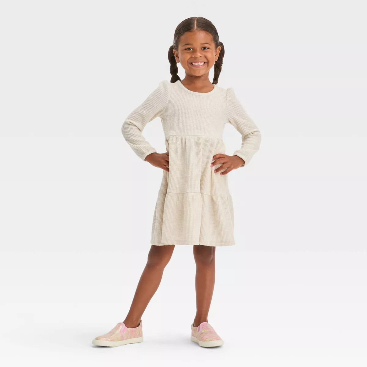 Toddler Girls' Cozy Waffle Dress - Cat & Jack™ Beige | Target