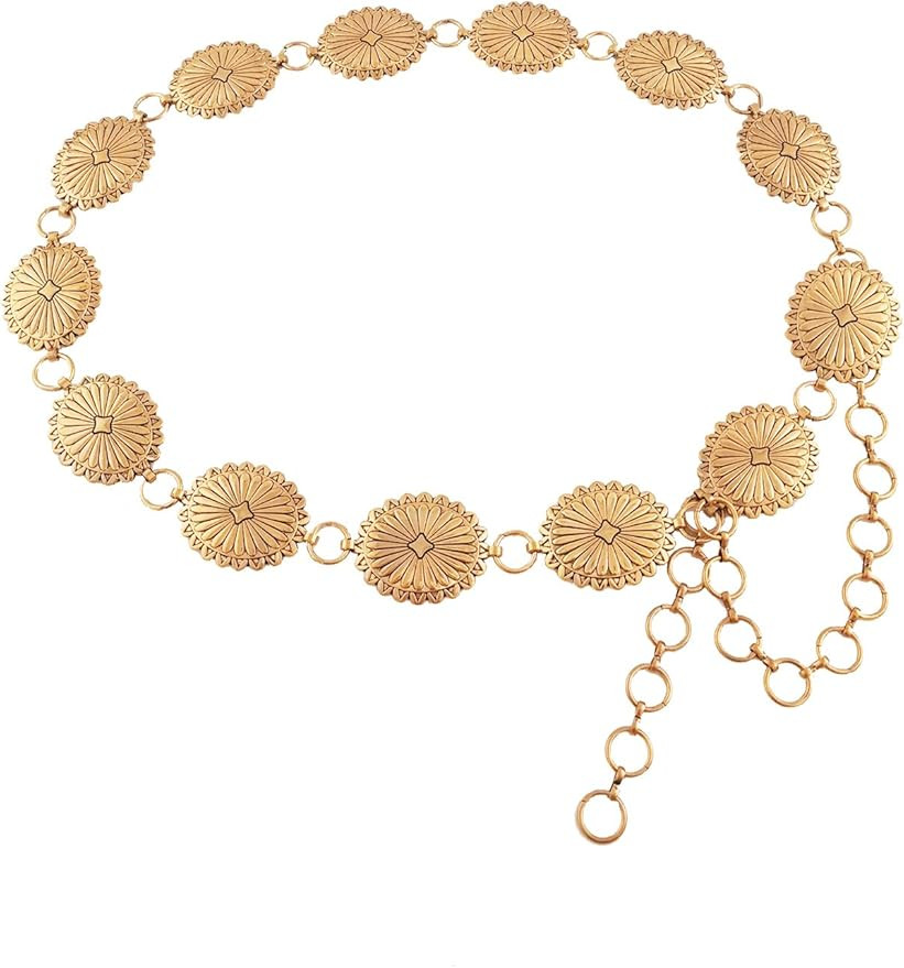 TOPACC Western Metal Concho Belt for Women Cowgirl Chain Belts for Dresses Jeans Country Concert ... | Amazon (US)