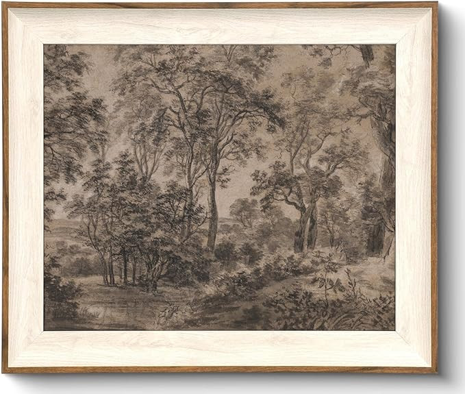 Framed Canvas Wall Art for Living Room Decor, Vintage Neutral Brown Woodland Landscape Painting F... | Amazon (US)