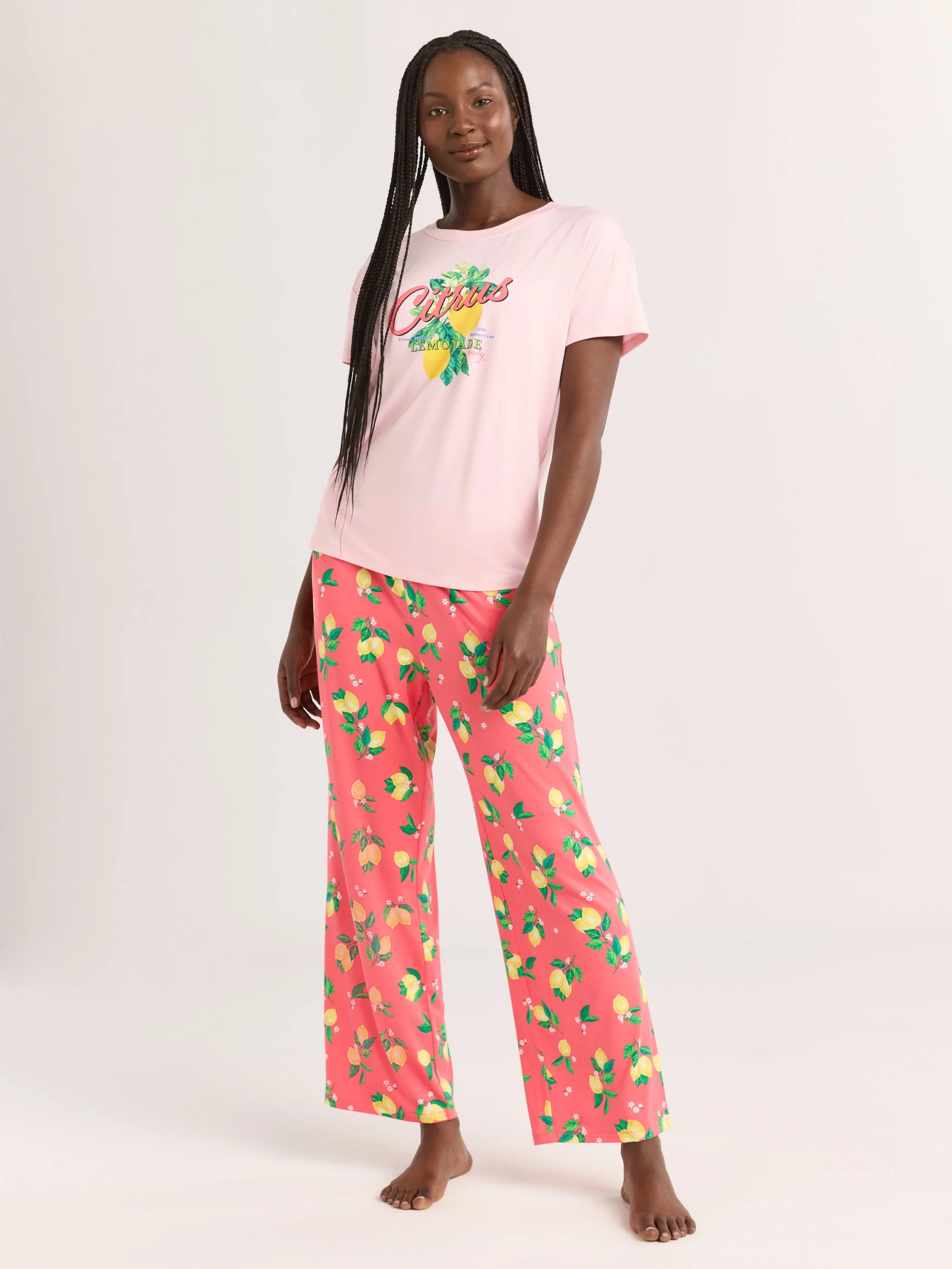 Joyspun Women's Short Sleeve Sleep Top and Open Leg Pants Pajama Set, 2-Piece, Sizes XS-3X | Walmart (US)