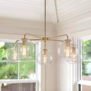 Liora 5-Light Modern Gold Adjustable Up or Down Lighting Bubble Chandelier with Clear Glass Globe Shade | The Home Depot