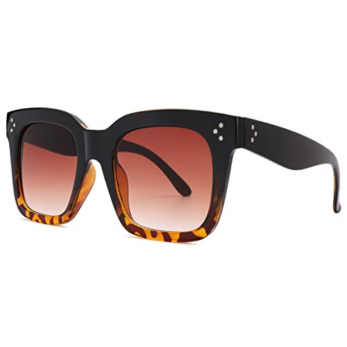 BOURYO Retro Oversized Square Sunglasses for Women Flat Lens Sun Glasses Gradient Shades UV400 | Amazon (US)