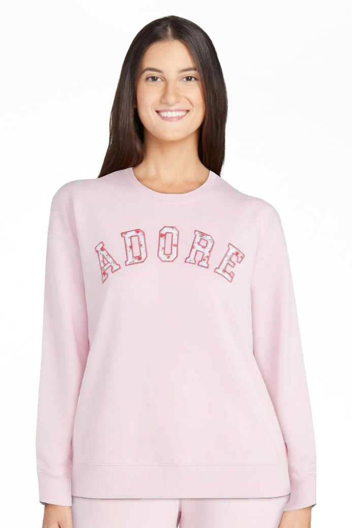 Joyspun Women's French Terry Knit Long Sleeve Lounge Sleep Top, Sizes XS-3X | Walmart (US)