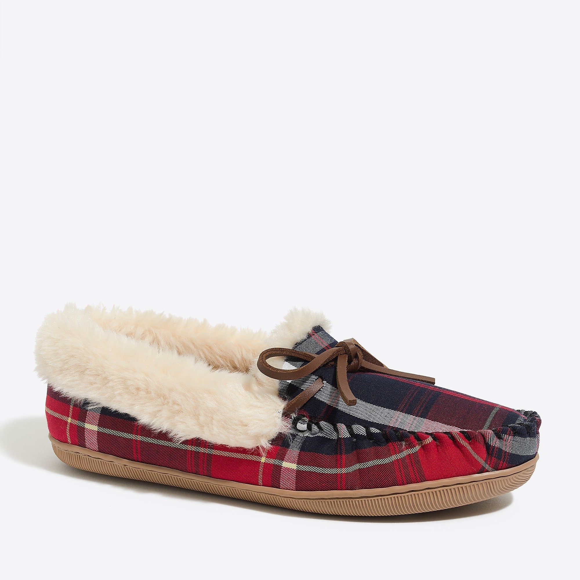 Tartan plaid shearling slippers | J.Crew Factory