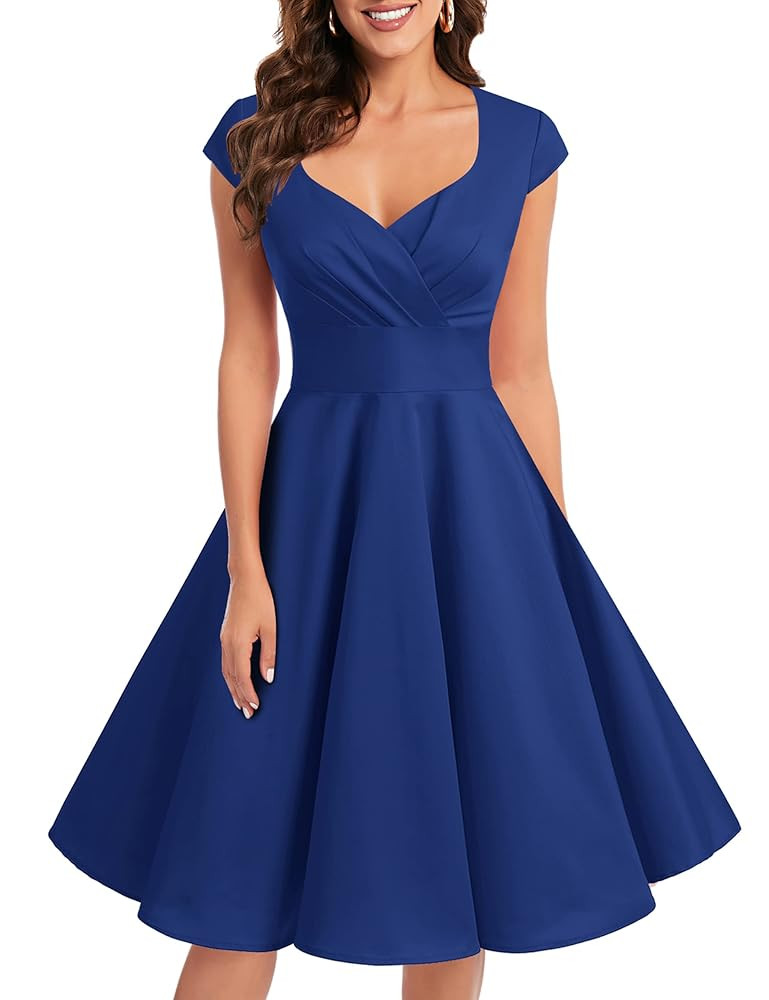Bbonlinedress Women's 50s 60s A Line Rockabilly Dress Cap Sleeve Vintage Swing Party Dress | Amazon (UK)