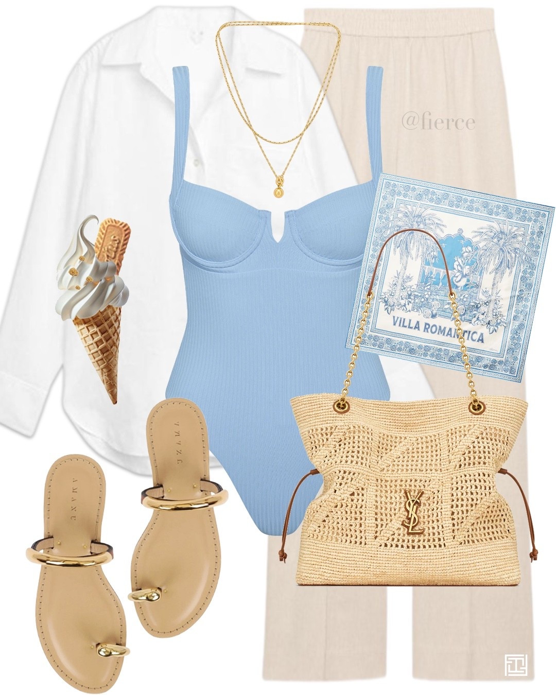 Blue one piece swimsuit Ysl raffia bag gold detail sandals linen trousers linen shirt resort wear beach vacation

#LTKsummer #LTKuk #LTKeurope