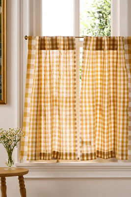 Cotton Linen Gingham Cafe Curtain, Set of 2 | Anthropologie (US)