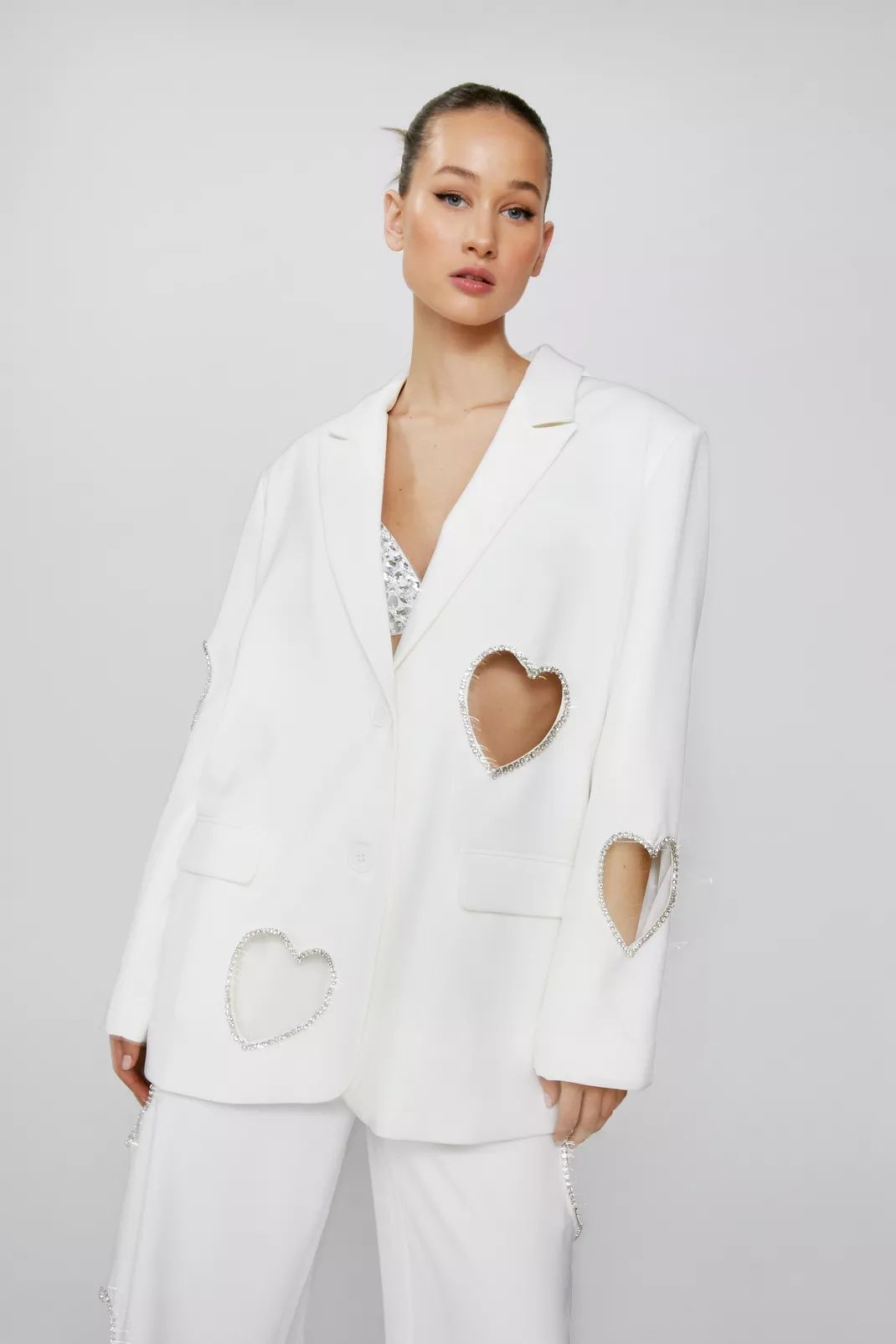 Premium Cut Out Embellished Heart Satin Blazer | Nasty Gal (US)