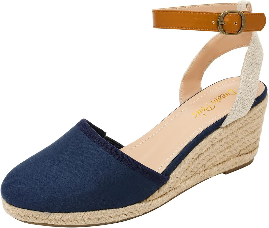 DREAM PAIRS Women's Ankle Strap Closed Toe Espadrille Wedge Heels Sandals | Amazon (US)