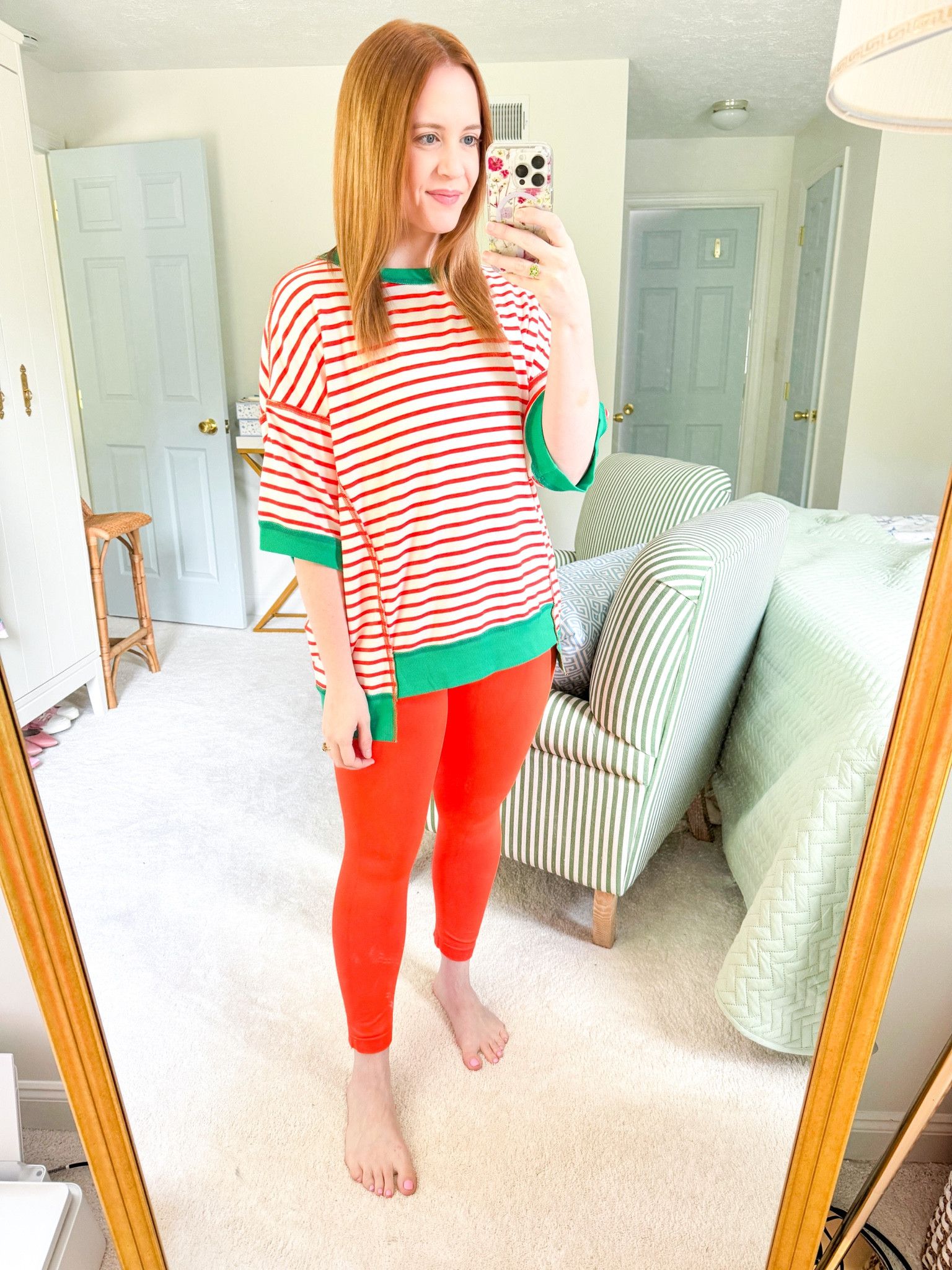 Colorful orange and green loungewear T-shirt perfect for fall w/ pumpkin colors! 

#LTKFallSale #LTKFindsUnder50 #LTKSeasonal