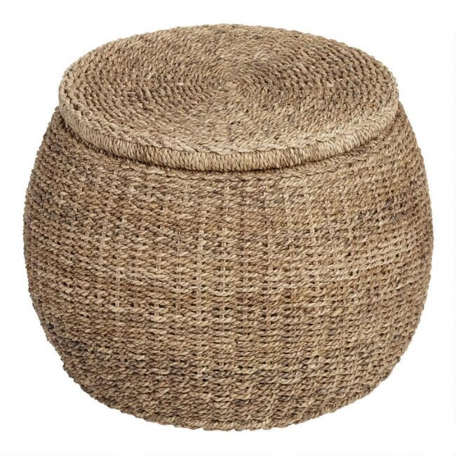 Round Rattan and Seagrass Eric Storage Ottoman | World Market