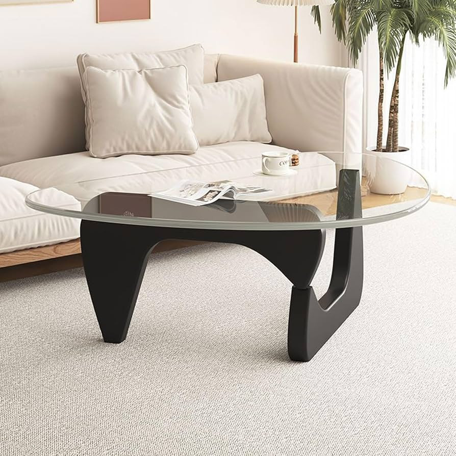 Modern Coffee Table, Triangle Tempered Glass Top Coffee Table, Solid Wood Base Coffee Table, Easy... | Amazon (US)