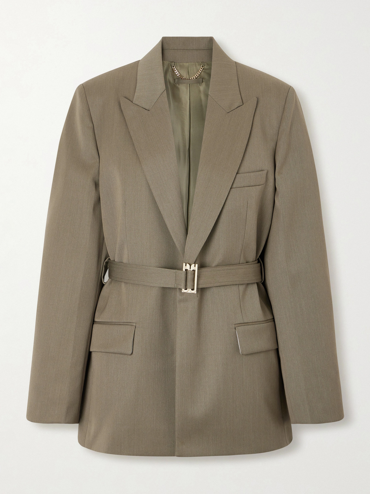 Victoria Beckham - Belted Wool-blend Twill Blazer - Green | NET-A-PORTER (US)