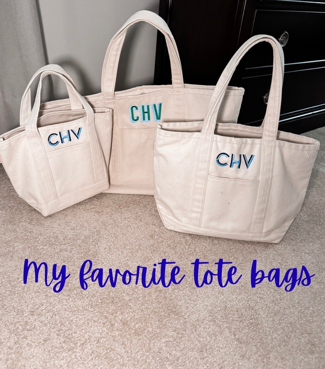 I’m obsessed with these totes bags. Clearly!  I have one in every size. 

I use the small one for church. It holds my bible, journal, pens and highlighters. I can easily toss my phone, keys and wallet in it and get out the door. 

I love the medium for an everyday bag + travel. It zips closed and the handles for over my shoulder. 

The large is a great travel bag or for the pool or activities. It is definitely oversized and fits a lot.

#LTKMothersDay #LTKmomlife
