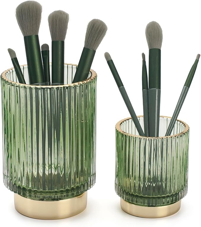 Makeup Brush Holder Organizer, 2PCS Glass Cosmetic Makeup Brush Organizer, Vanity Makeup Brush Cu... | Amazon (US)