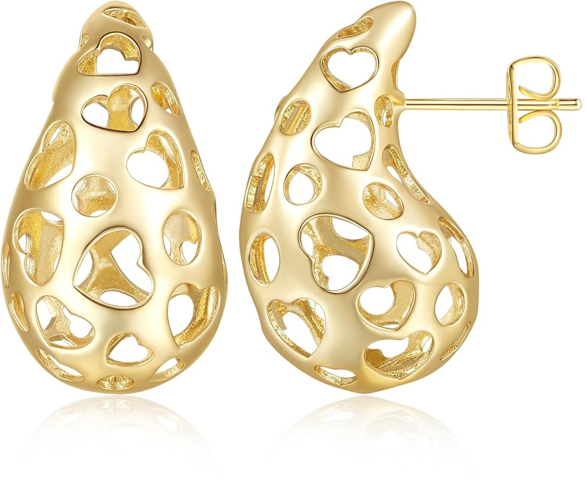 Gold Earrings 14K Gold Drop Earrings Heart Earrings Gold Earrings for Women Jewelry Small Gold Ho... | Amazon (US)