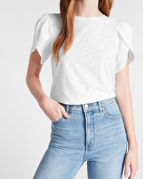 Skimming Slub Tulip Sleeve Tee | Express