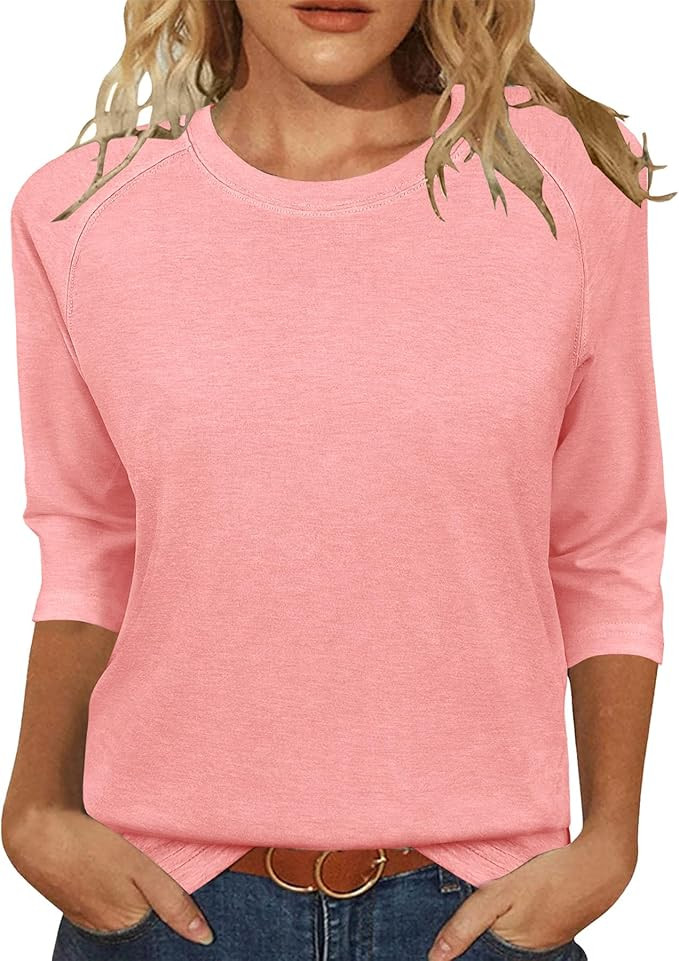 JomeDesign Womens Tops Casual 3/4 Sleeve Crew Neck Shirts Loose Fit Tunic Blouses Summer Tees | Amazon (US)