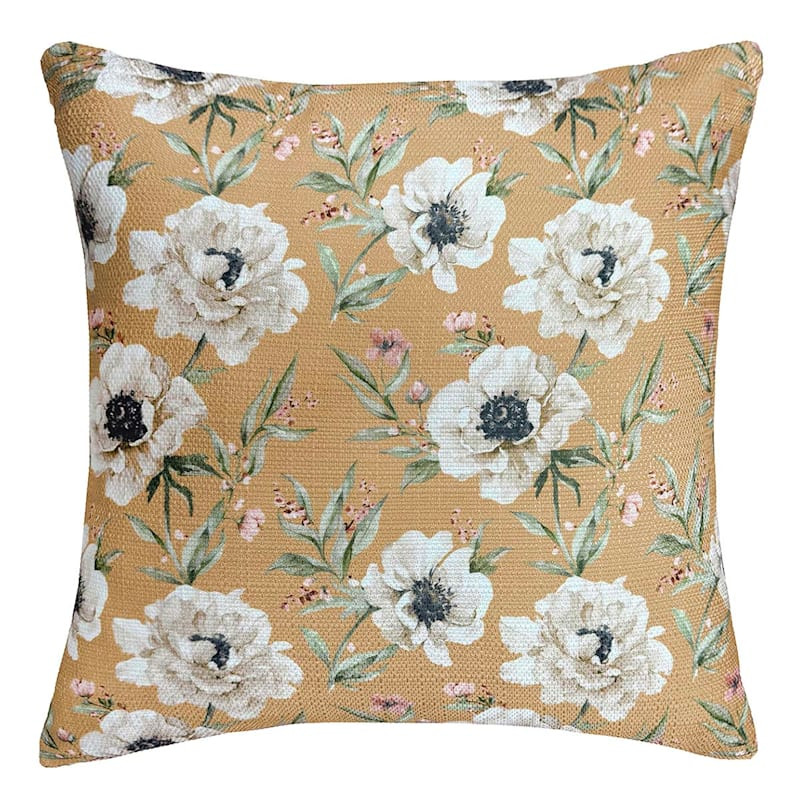 Gold Peony Printed Throw Pillow, 18" | At Home
