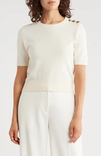 French Connection Button Trim Short Sleeve Sweater in Cream at Nordstrom Rack, Size Small | Nordstrom Rack