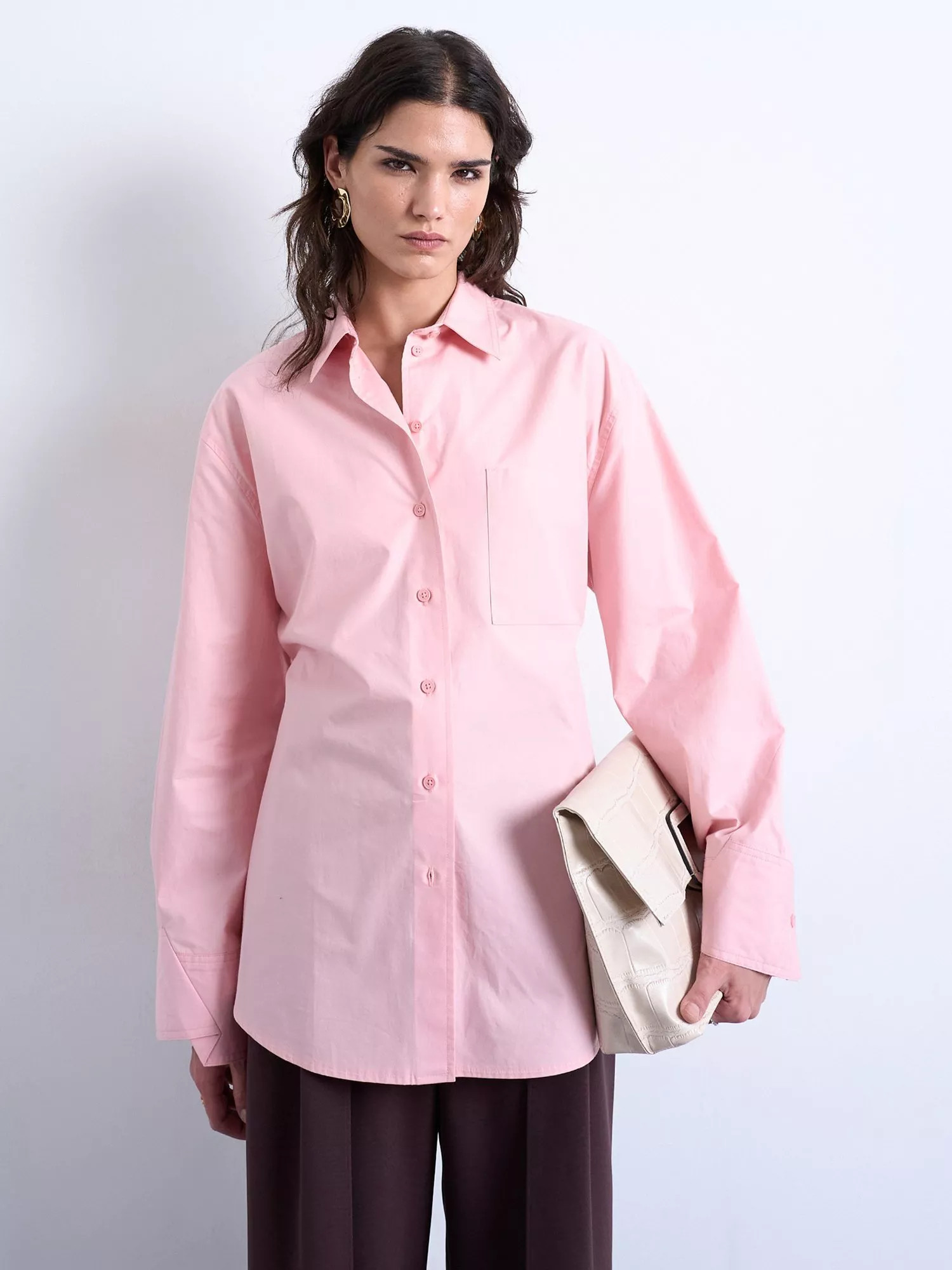 Topshop Oversized Long Sleeve Shirt, Pink | John Lewis (UK)