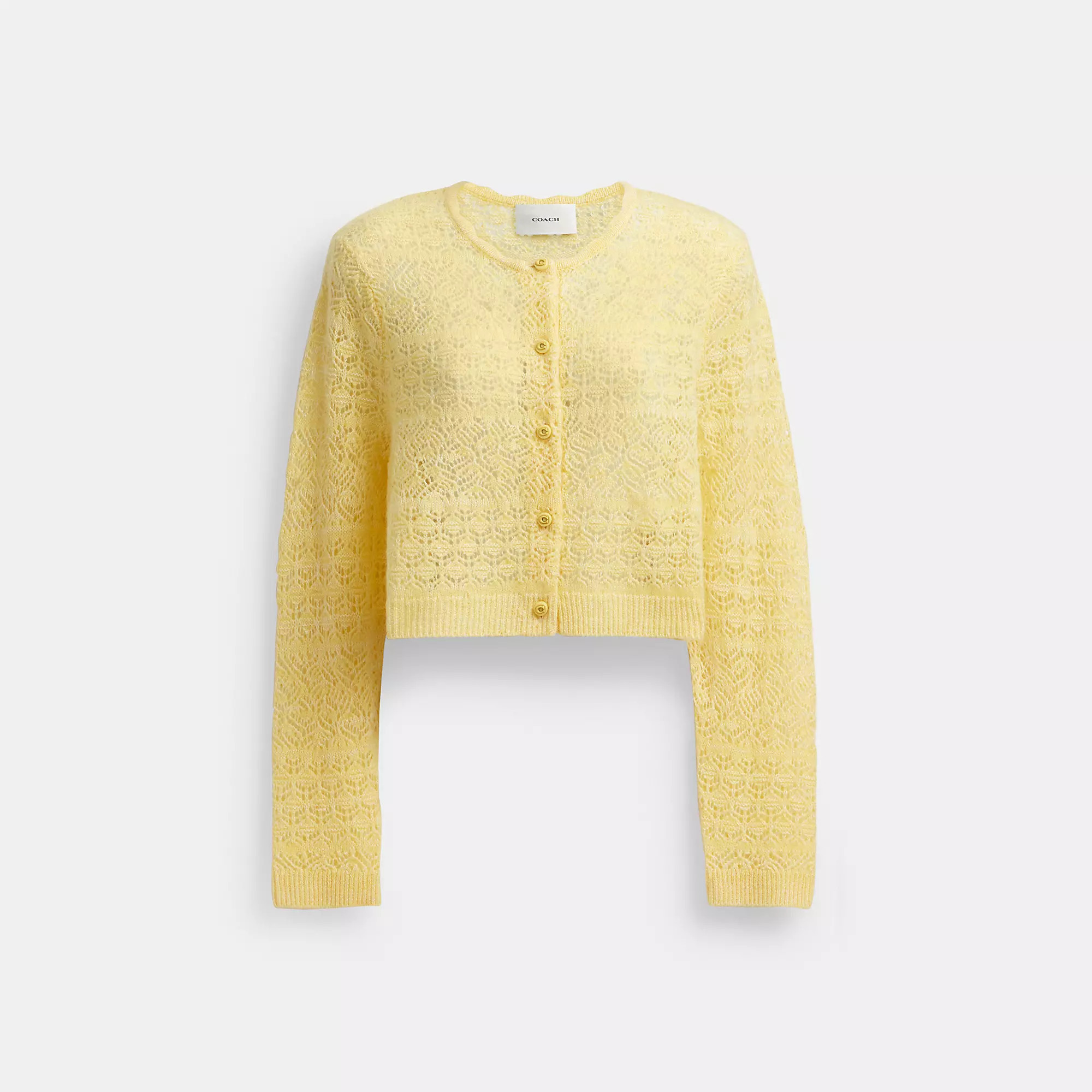 COACH Lace Knit Cardigan - Women's - Yellow, Size: Small | Coach Outlet CA