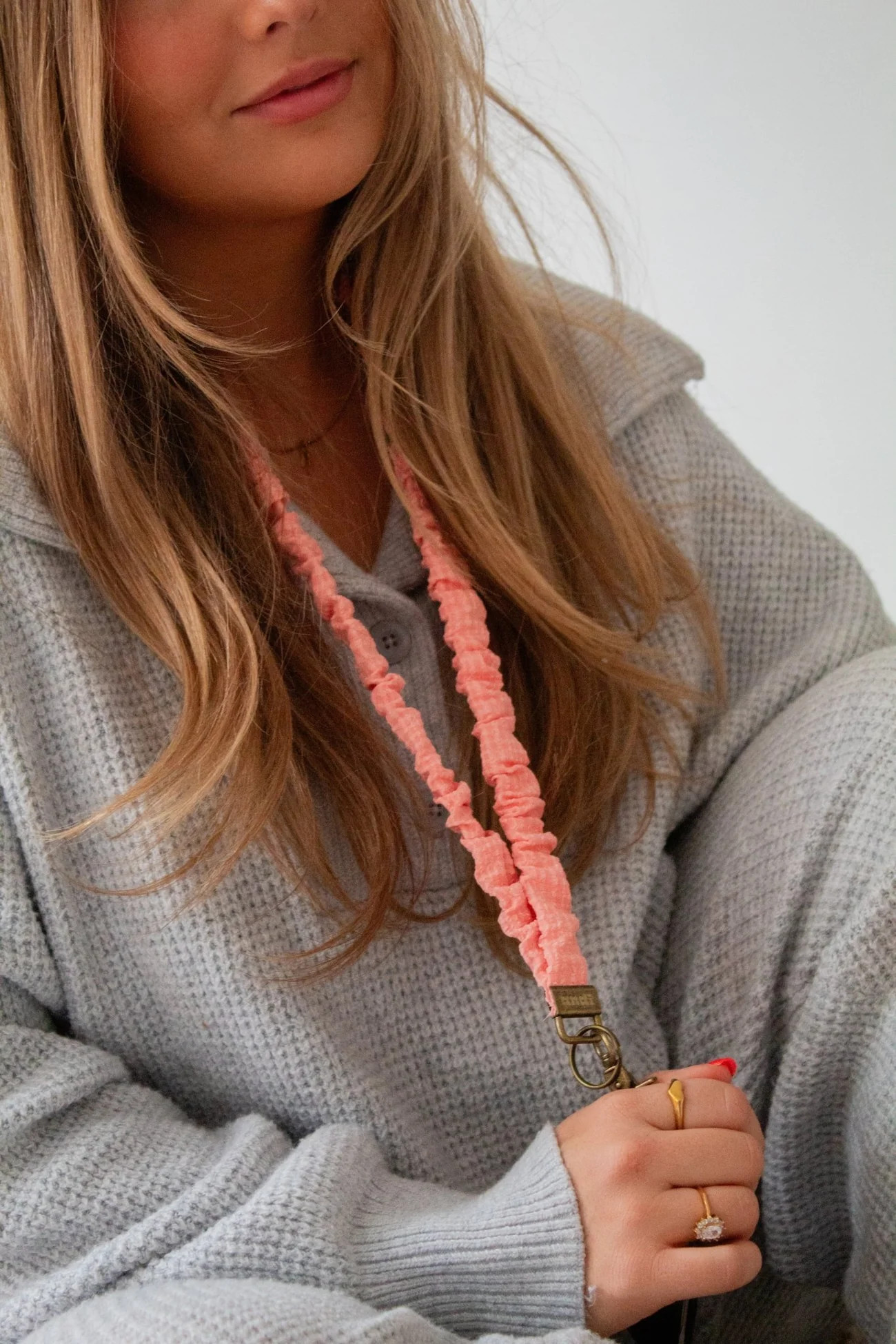 Coral Gingham Lanyard | Shop Andi