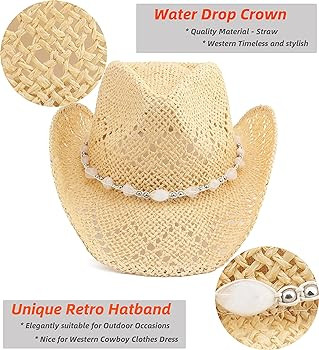 Men Women Cowgirl Straw Western Cowboy Hat | Amazon (US)