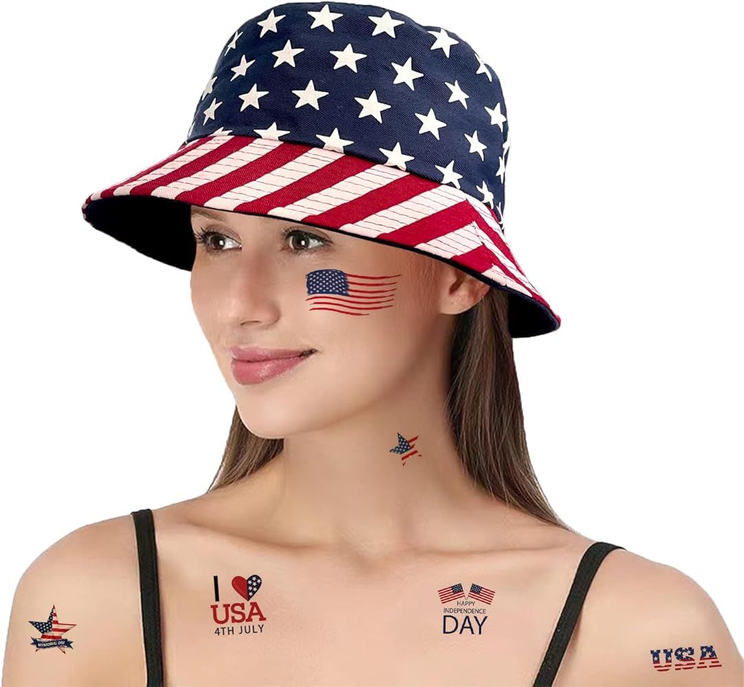 American Flag Bucket Hat 4th July Hat Fisherman Independence Days Hats for Women Men Boys Girls | Amazon (US)