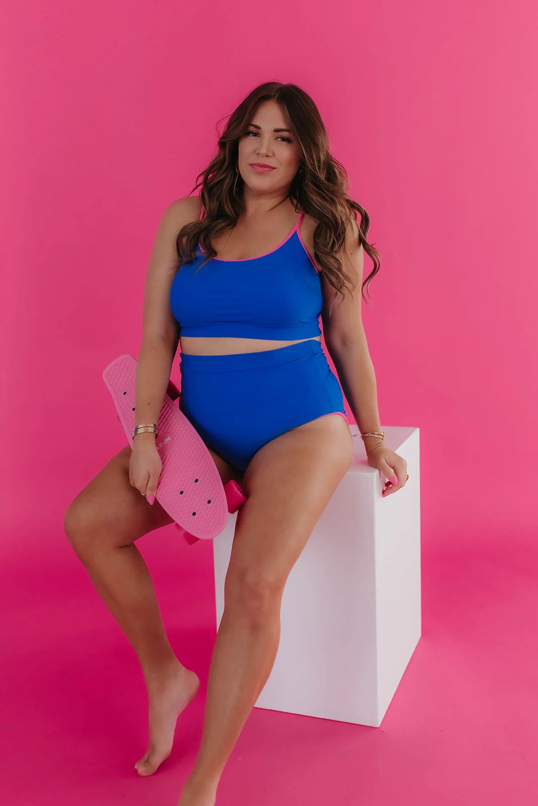 MALIBU TWO PIECE IN ROYAL BLUE AND ELECTRIC PINK TRIM BY PINK DESERT | Pink Desert