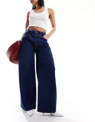 ASOS DESIGN adjustable waist wide leg jeans in rinse blue | ASOS (Global)