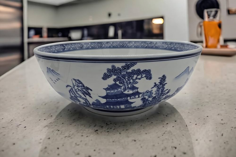 Extra Large Salad Serving Bowls Heritage Chinese Blue and White Landscape 12"x5", Fruit Bowls, Ja... | Amazon (US)
