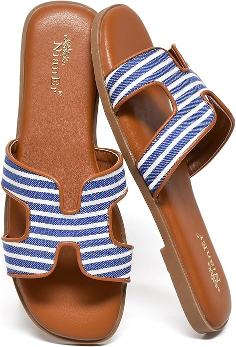 NianEr Womens Microfiber Leather Comfort Foam Support H Sandals Square Toe Dress Dressy Slip On C... | Amazon (US)