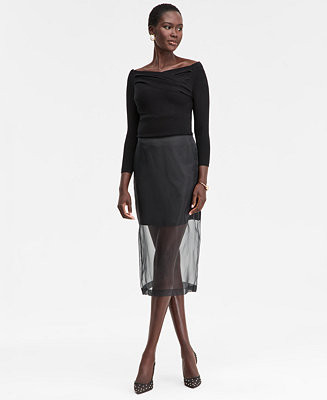 Women's Sheer-Hem Midi Skirt, Macy's Exclusive | Macy's