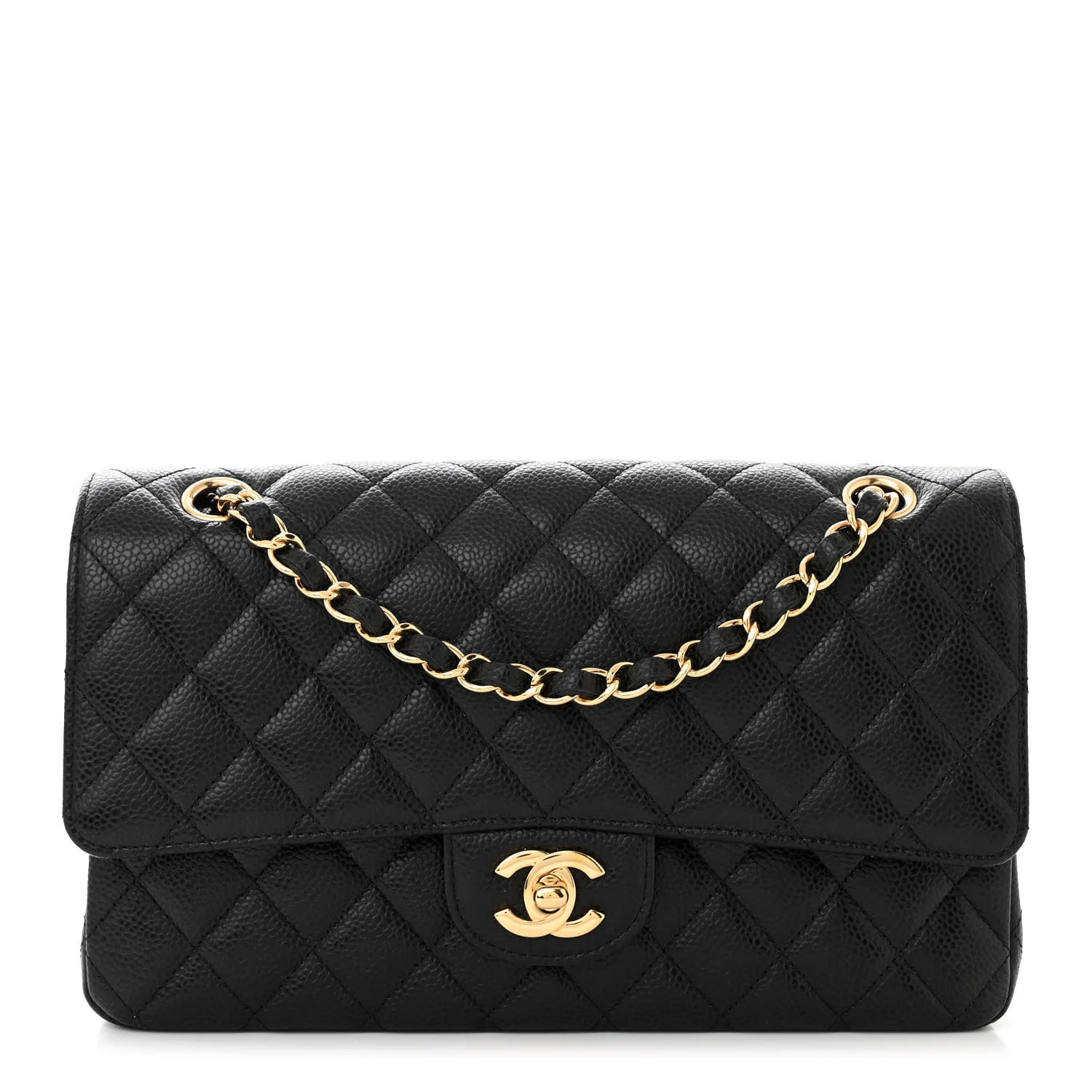Caviar Quilted Medium Double Flap Black | FASHIONPHILE (US)