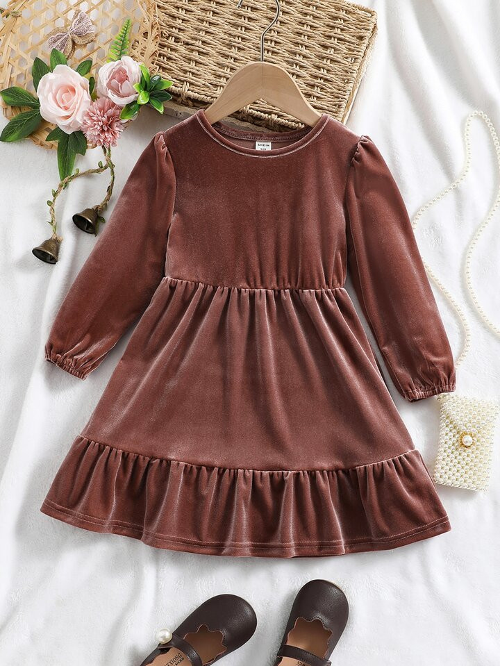 Toddler Girls Solid Ruffle Hem A-line Dress | SHEIN