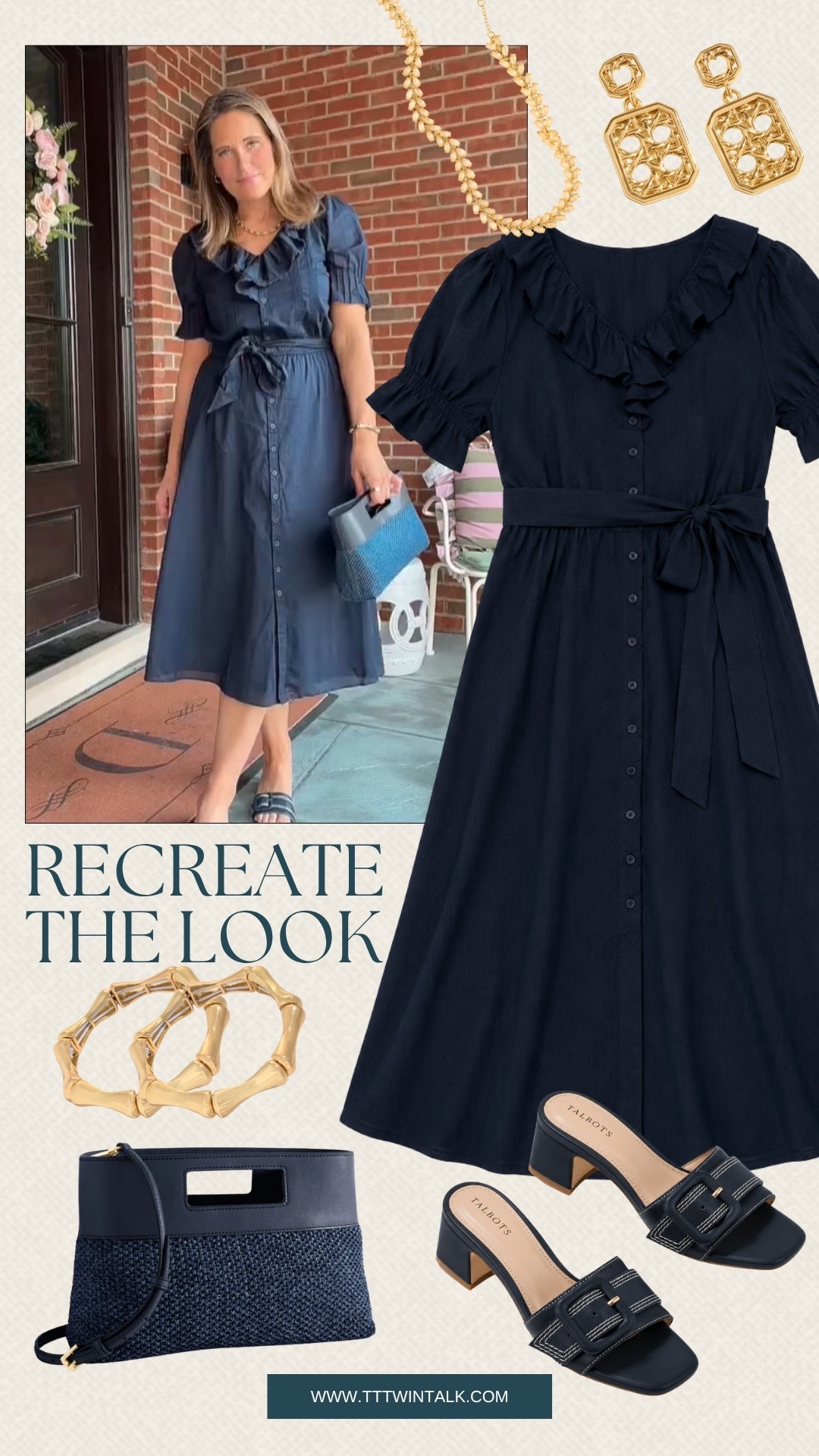 Recreate our look with this timeless and elegant navy midi dress from Talbots. The feminine ruffle details and flattering tie waist make it effortlessly polished for summer styling. Perfect for brunch dates, baby showers, church, or dinner by the water.

#LTKOver40 #LTKSeasonal #LTKMidsize