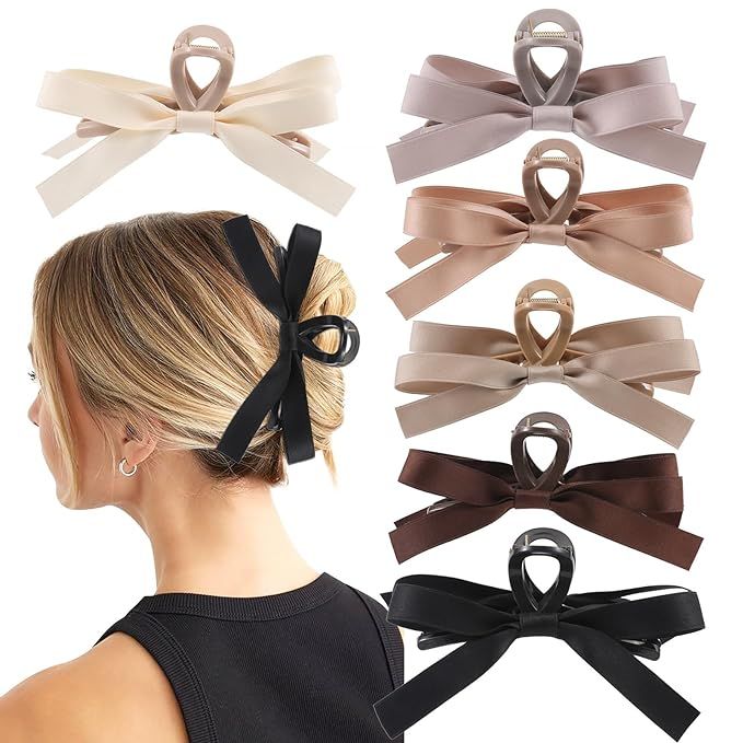 Auseibeely 6 PCS Bow Clips, Big Bow Knot Hair Clips, Silky Satin Bow Hair Clips for Women Girls, ... | Amazon (US)