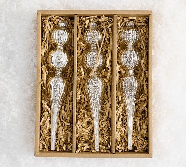 Mercury Glass Icicle Ornaments - Set of 3 | Pottery Barn (US)