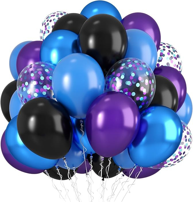 Purple and Blue Galaxy Balloons, 12 Inch Metallic Blue Dark Purple Blue Black Confetti Balloons f... | Amazon (US)