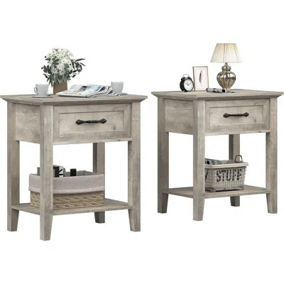 Modern Versatile Nightstand Beside End Table For Bedroom Nursery Living Room, End Table With Storage Drawer, Easy Assembly, 2Pcs-Grey | Wayfair North America