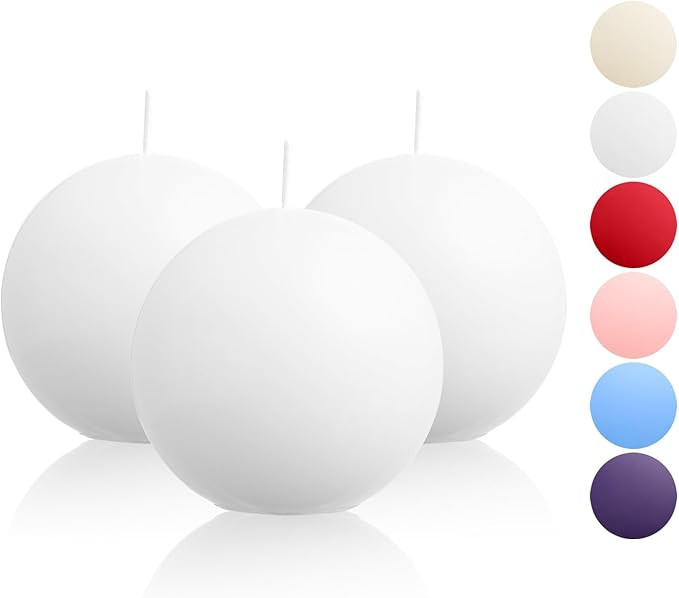 Ball Pillar Candles Set of 3 White 3Inch Unscented Handpoured Weddings, Home Decoration, 75 Hour | Amazon (US)