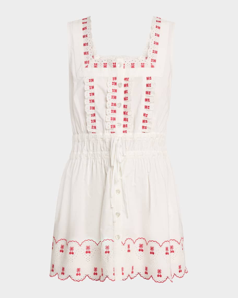 Damson Madder Amaya Embroidered Cherry Mini Dress | Neiman Marcus
